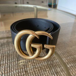 GUCCI Black Double G Logo Leather Belt